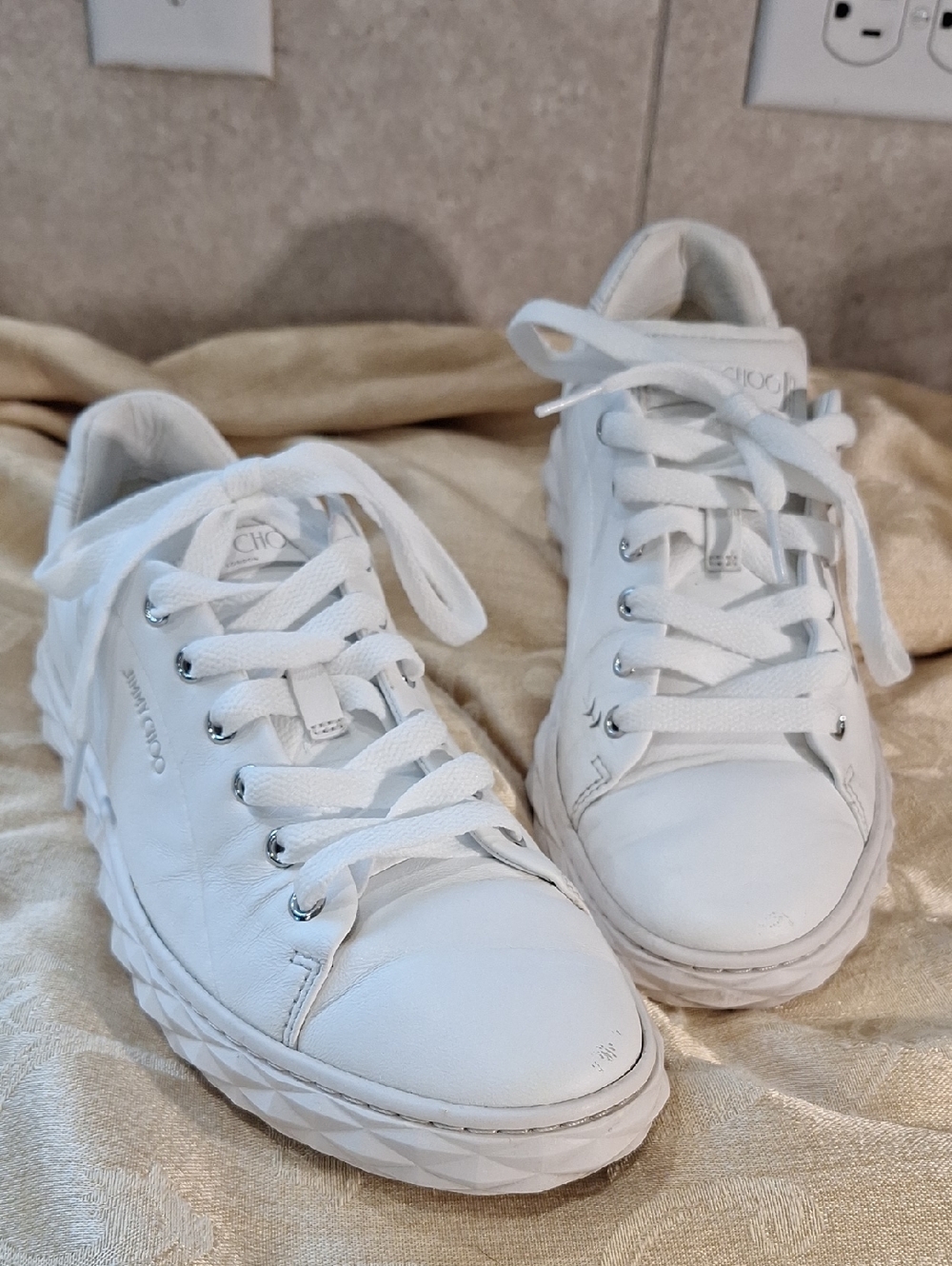 Jimmy Choo White Leather Sneaker Sole with Logo Womans Size 39 Or 8.5 US